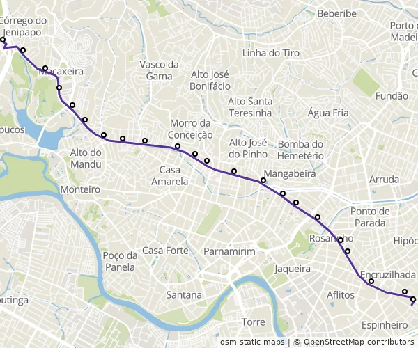Mapa do itinerário da linha