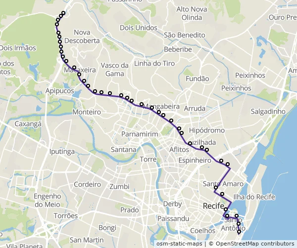 Mapa do itinerário da linha