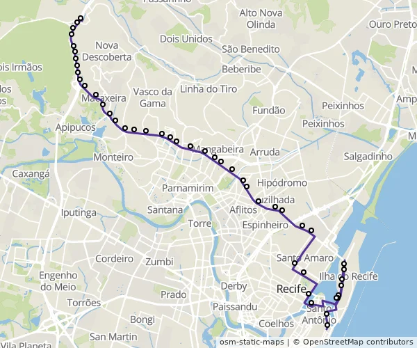 Mapa do itinerário da linha