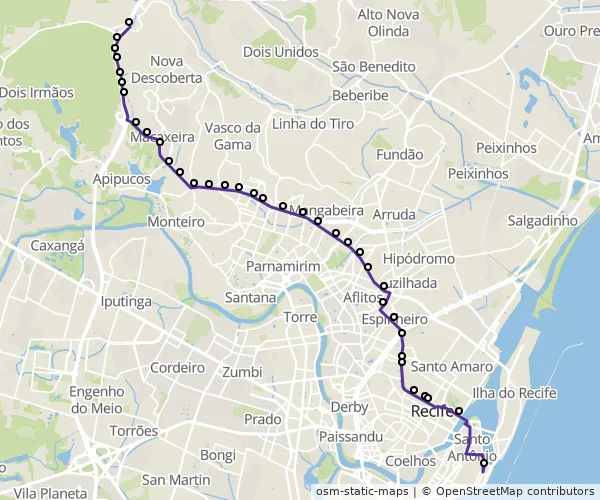 Mapa do itinerário da linha