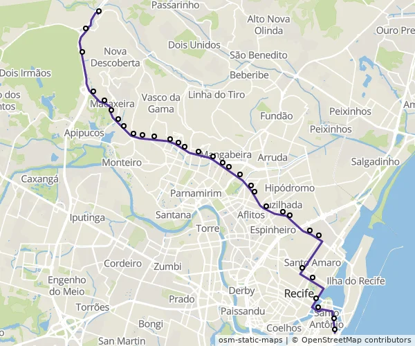 Mapa do itinerário da linha
