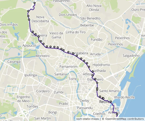 Mapa do itinerário da linha