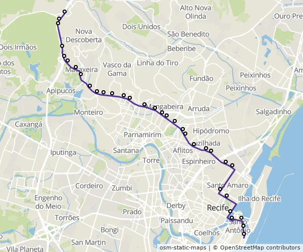 Mapa do itinerário da linha