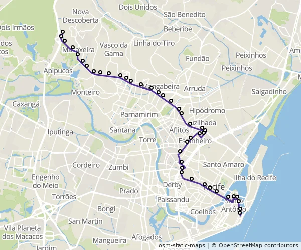Mapa do itinerário da linha