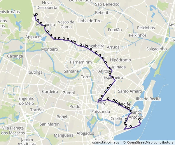 Mapa do itinerário da linha