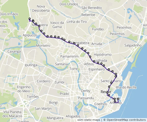 Mapa do itinerário da linha