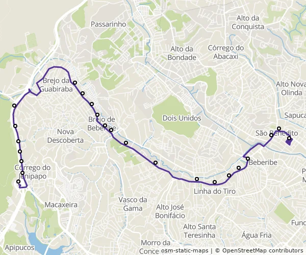 Mapa do itinerário da linha