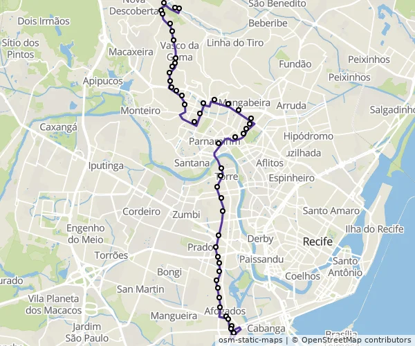 Mapa do itinerário da linha