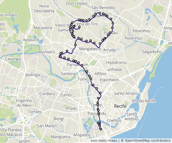Mapa do itinerário da linha