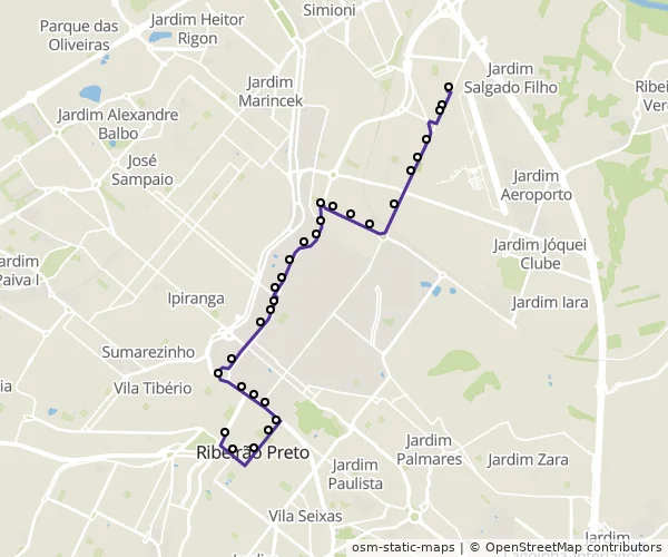 Mapa do itinerário da linha