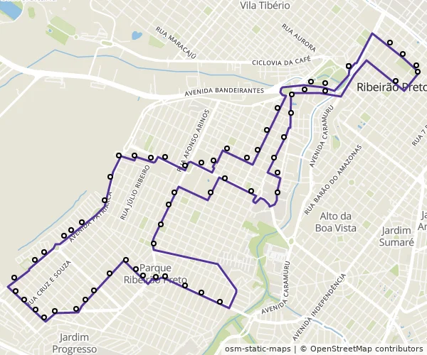 Mapa do itinerário da linha