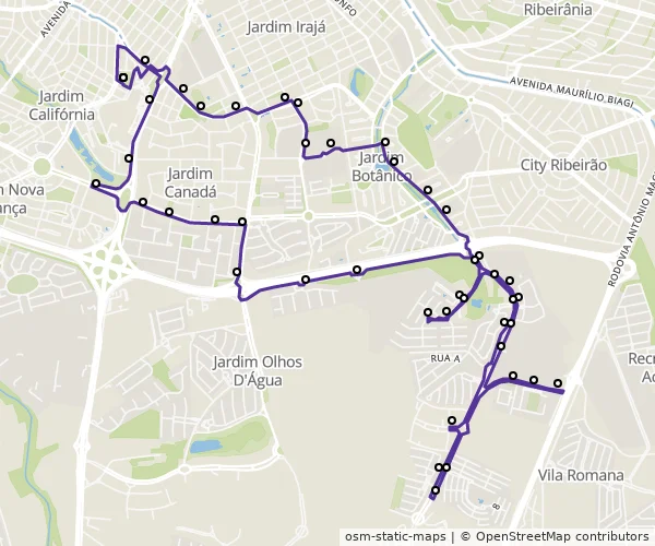 Mapa do itinerário da linha