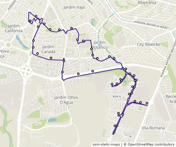 Mapa do itinerário da linha