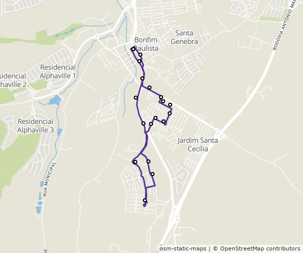 Mapa do itinerário da linha