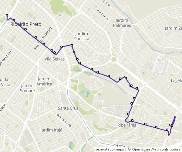 Mapa do itinerário da linha