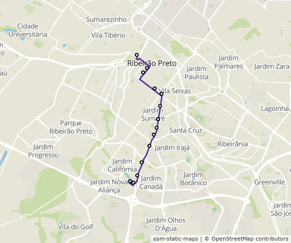 Mapa do itinerário da linha