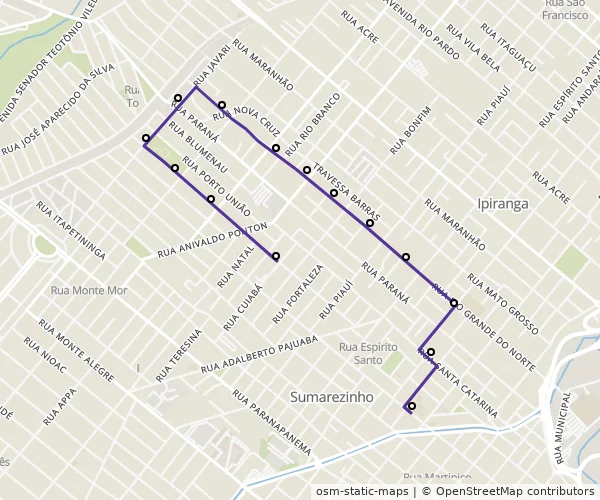 Mapa do itinerário da linha