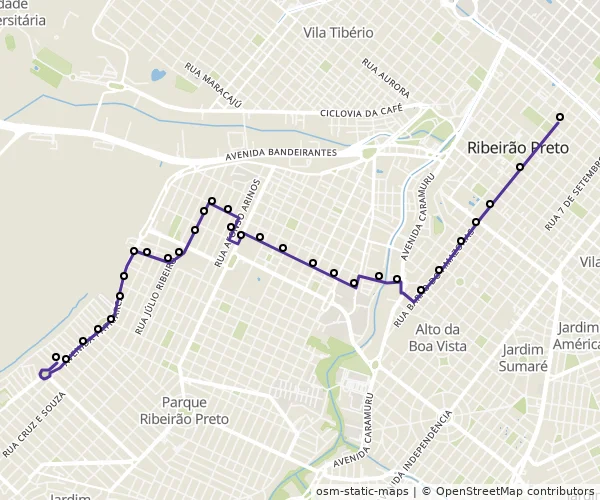 Mapa do itinerário da linha