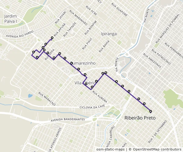 Mapa do itinerário da linha