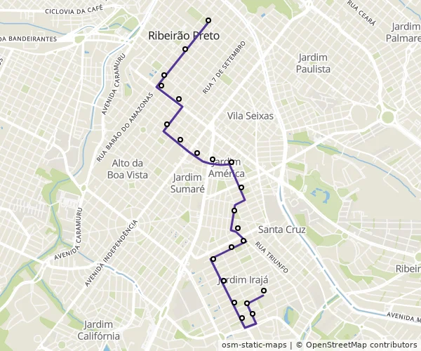 Mapa do itinerário da linha