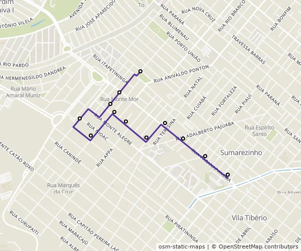 Mapa do itinerário da linha