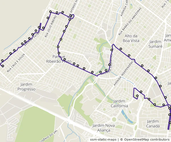 Mapa do itinerário da linha