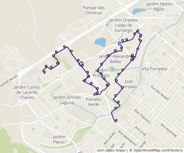 Mapa do itinerário da linha