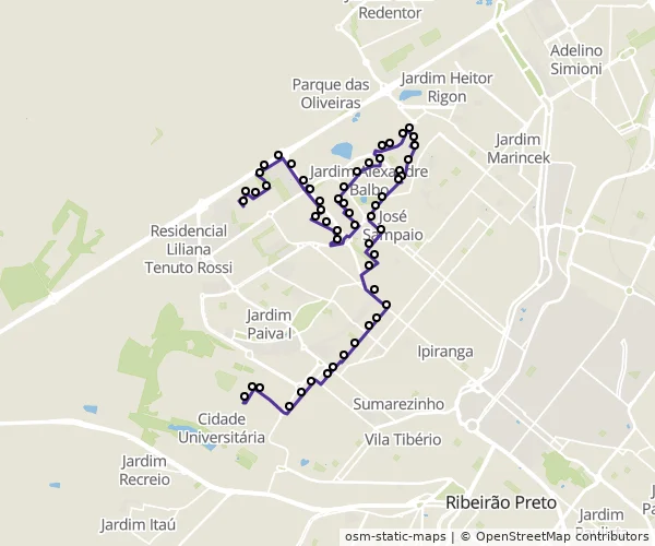 Mapa do itinerário da linha