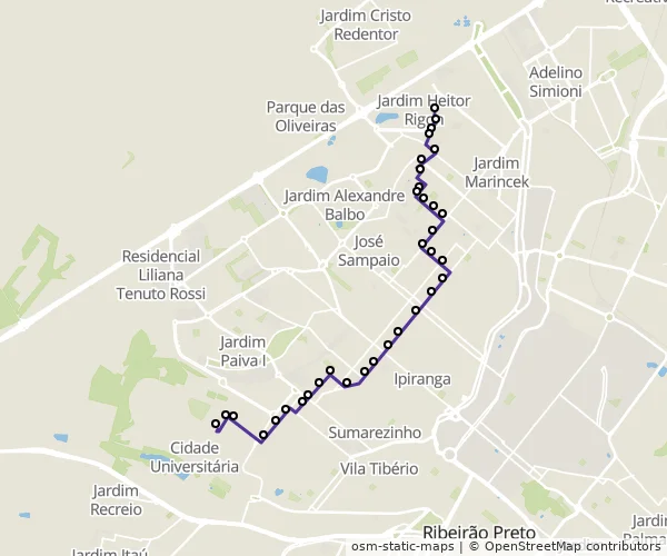 Mapa do itinerário da linha