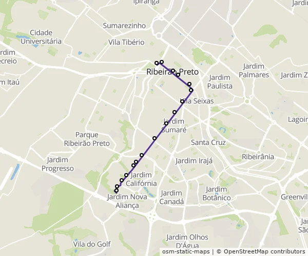 Mapa do itinerário da linha