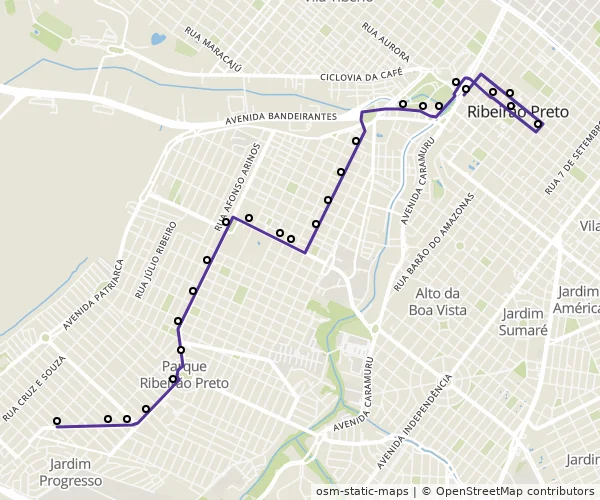 Mapa do itinerário da linha