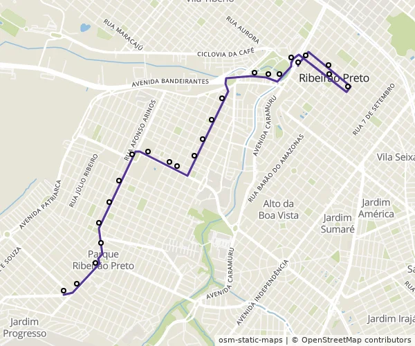 Mapa do itinerário da linha