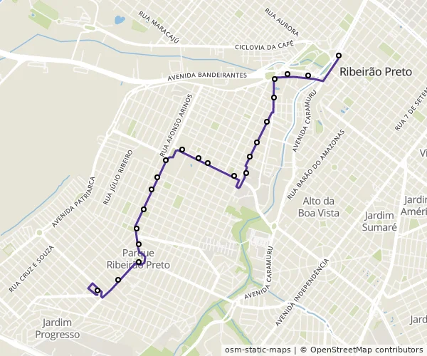 Mapa do itinerário da linha