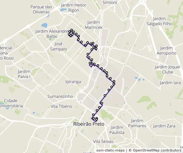 Mapa do itinerário da linha