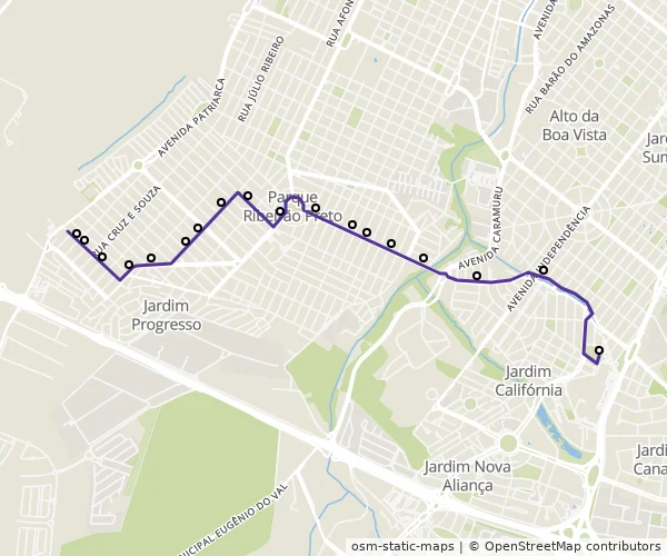 Mapa do itinerário da linha