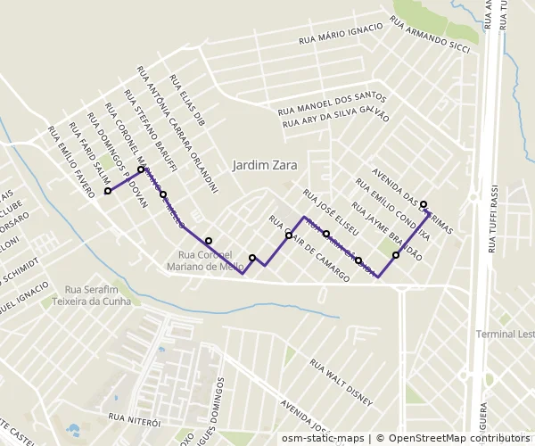 Mapa do itinerário da linha