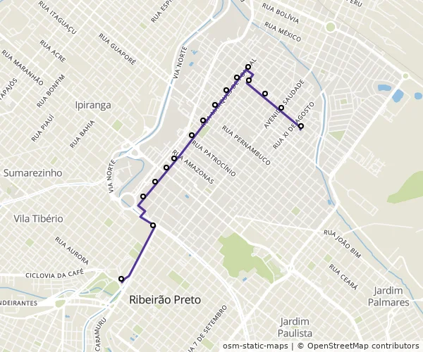 Mapa do itinerário da linha