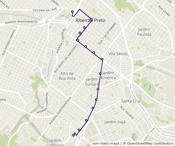 Mapa do itinerário da linha