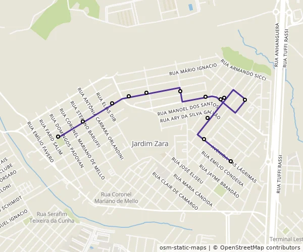 Mapa do itinerário da linha