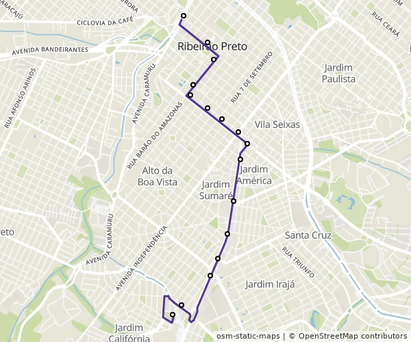 Mapa do itinerário da linha