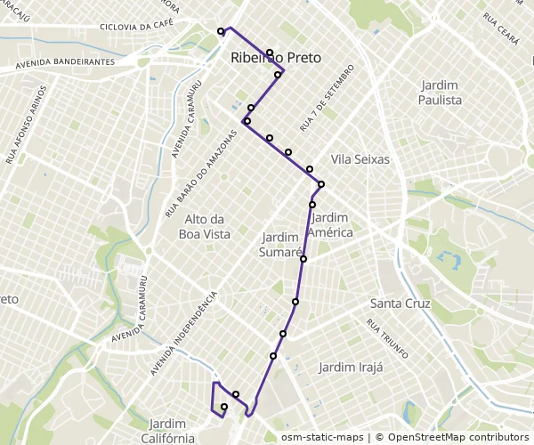Mapa do itinerário da linha