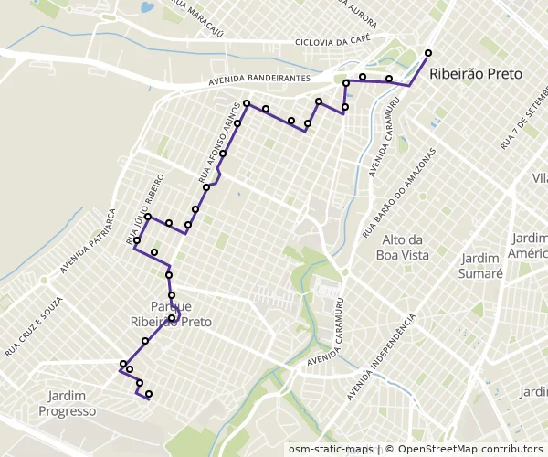 Mapa do itinerário da linha