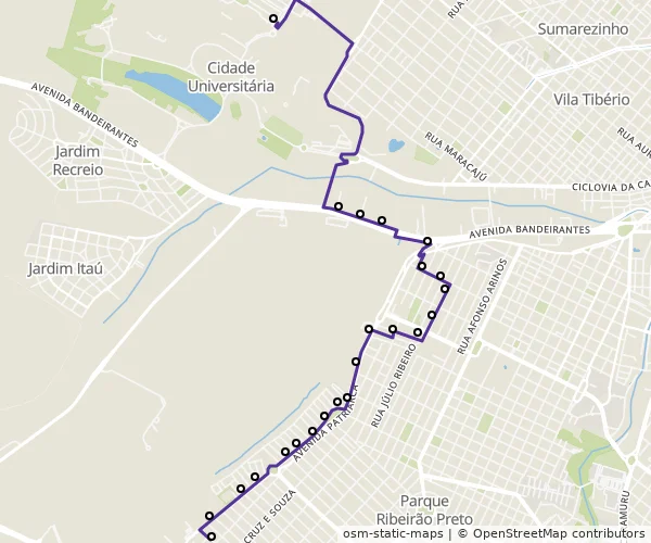 Mapa do itinerário da linha