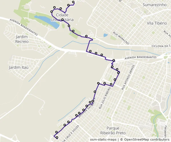 Mapa do itinerário da linha