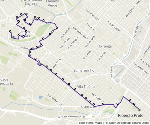 Mapa do itinerário da linha
