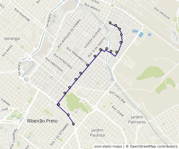 Mapa do itinerário da linha