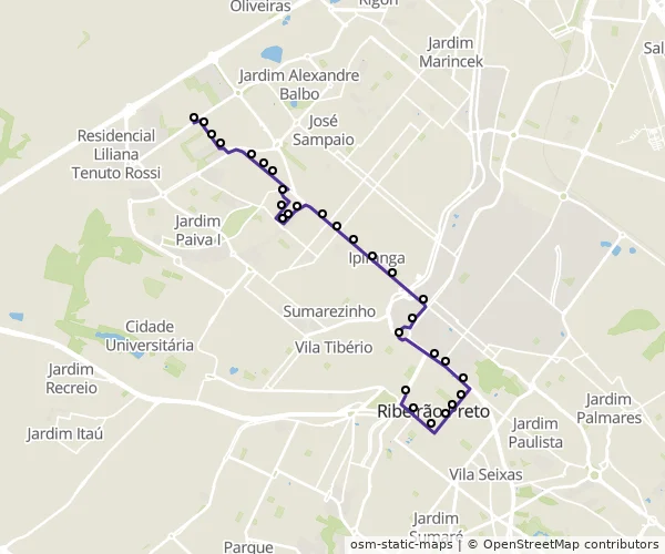 Mapa do itinerário da linha