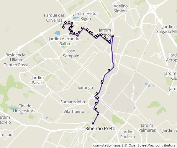 Mapa do itinerário da linha