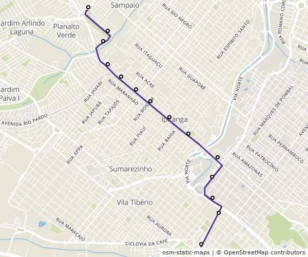 Mapa do itinerário da linha