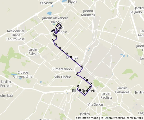 Mapa do itinerário da linha